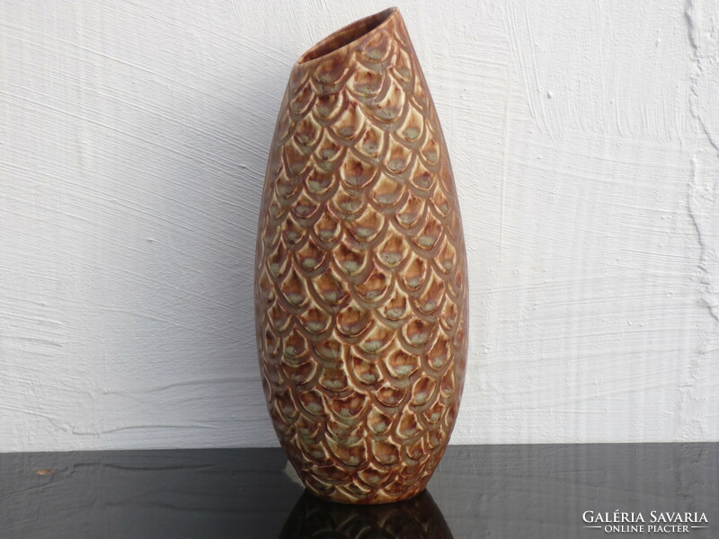 Cone vase Austrian ceramic vase with iridescent glaze 416 marked 1970. Made in Austria