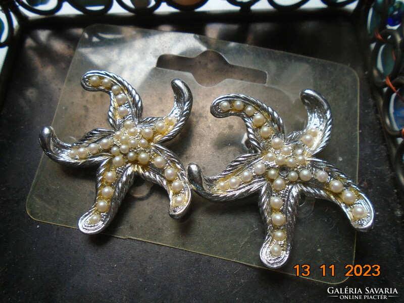 Silver-plated starfish clip with small inlaid pearls