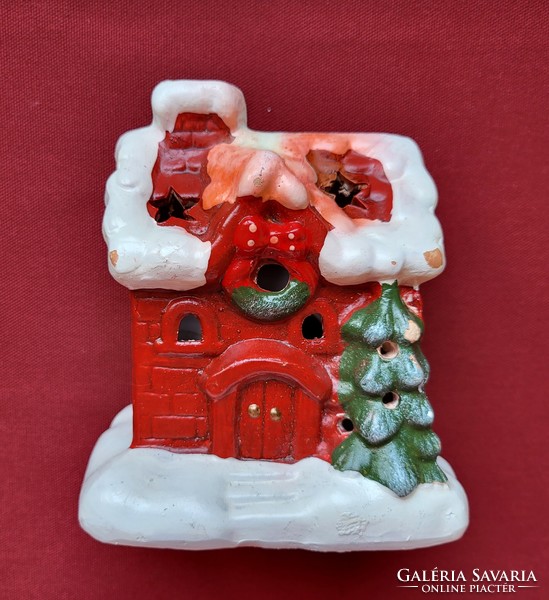 Karácsonyi kerámia mécsestartó házikó ház dekoráció mécses falu kellék