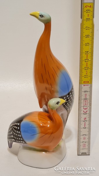 Pair of colored guinea fowl porcelain figurines from Hollóháza (2834)