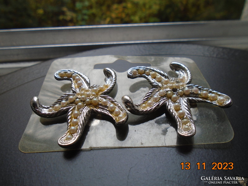 Silver-plated starfish clip with small inlaid pearls