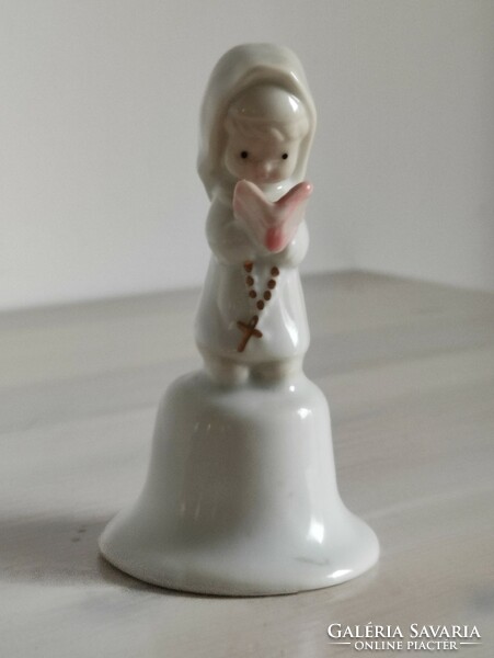 Charming nun's daughter with prayer book, antique porcelain bell