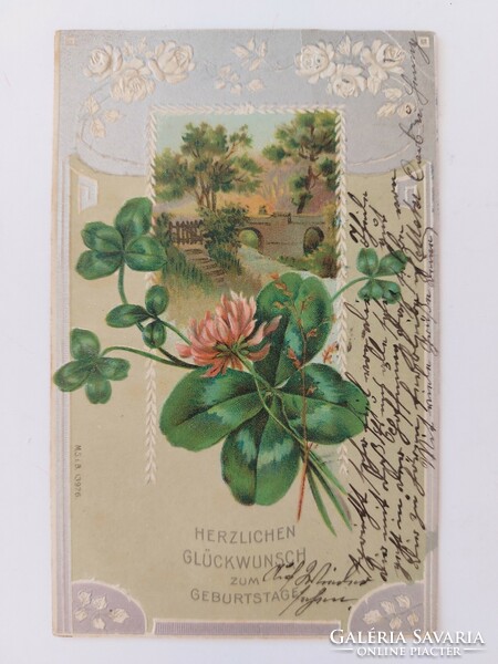 Old postcard 1909 embossed postcard clover landscape