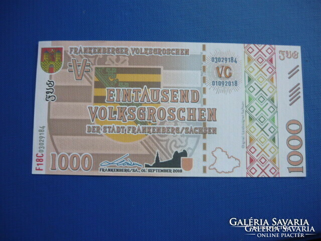 Frankenberg / Germany 1000 volksgroschen 2018! Rare fantasy paper money! Unc!