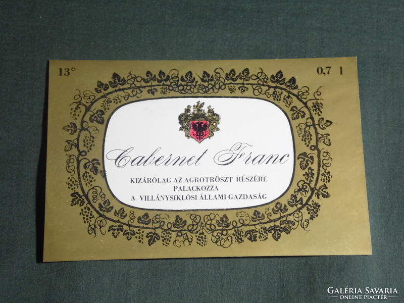 Wine label, Villány cable car winery, wine farm, cabernet franc wine