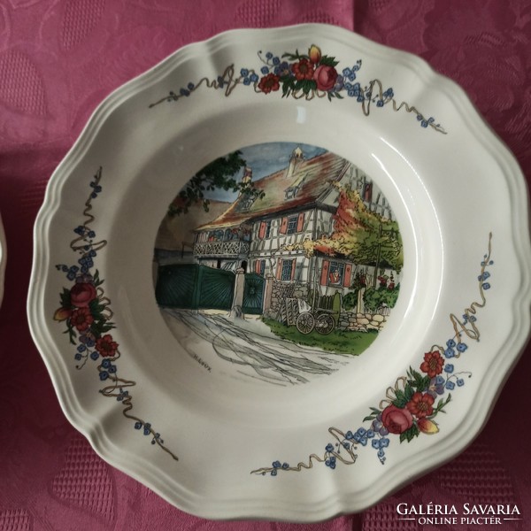 Sarreguemines Obernai jelenetes francia porcelán mélytányérok