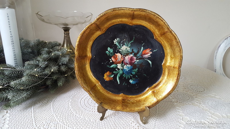 Vintage,olasz Florentine stílusú festett fatálca,tányér