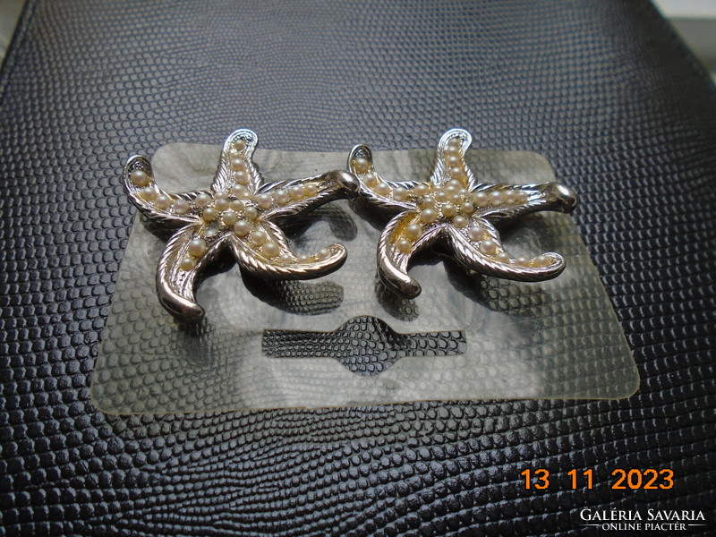 Silver-plated starfish clip with small inlaid pearls