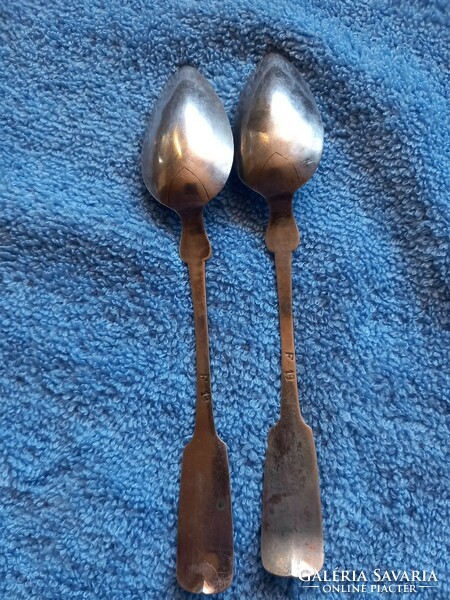 2 antique 12 latos silver 22 grams 19th Sz tea spoons