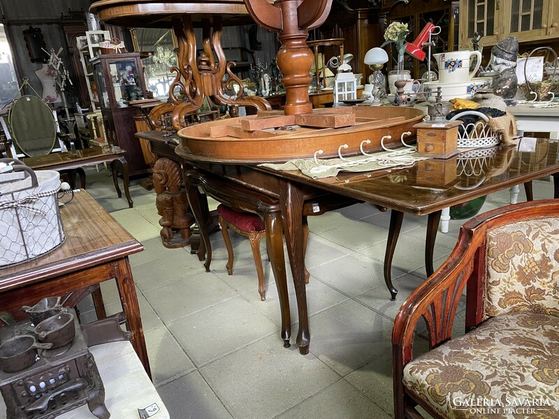 Inlaid large expandable neo-baroque dining table.