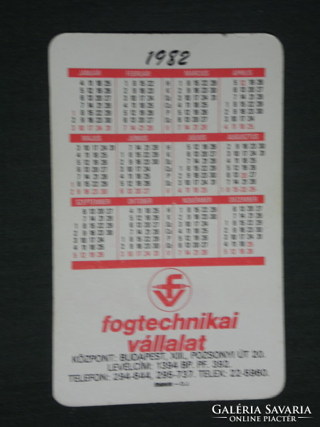 Kártyanaptár, Fogtechnikai vállalat, Budapest, bányász fogsor, 1982 ,   (2)