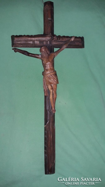Antik kézzel faragott fali fa feszület kereszt CORPUS 48x20 cm Jézus corpusa 20 -cm a képek szerint
