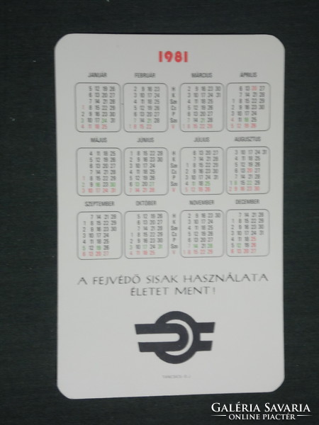 Card calendar, máv railway, accident prevention, protective equipment, track worker, 1981, (2)