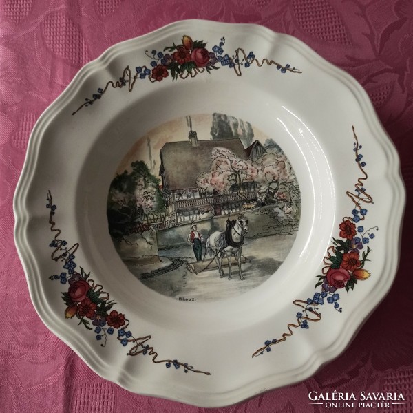 Sarreguemines Obernai jelenetes francia porcelán mélytányérok