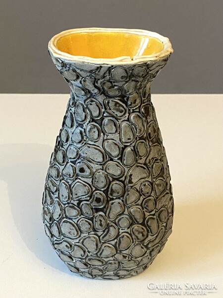 Gray retro ceramic vase with king mark, decorated with shrink glaze, 22 cm