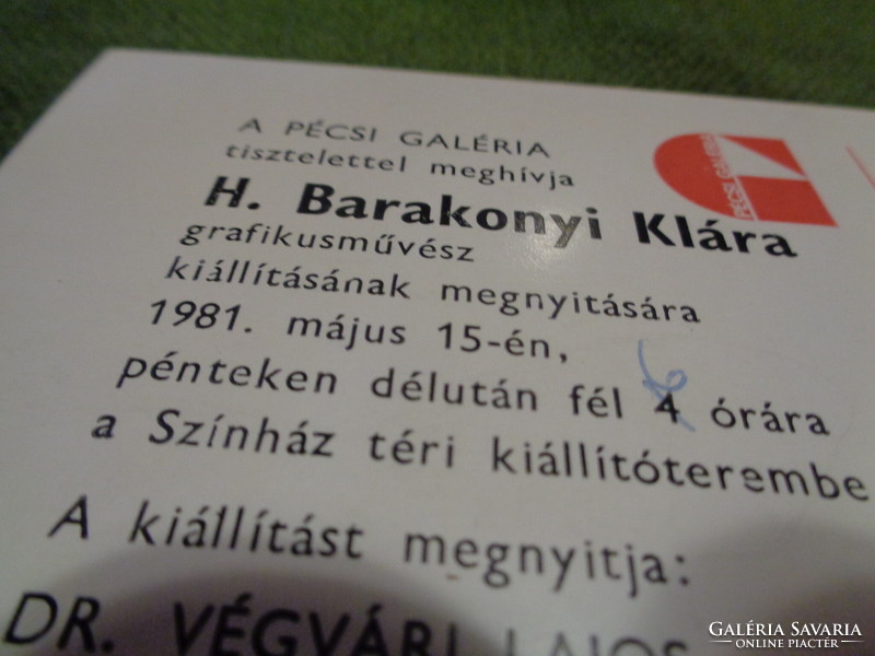 Barakonyi Klára Kiállítása  1981 Pécsi Galéria , Meghívó