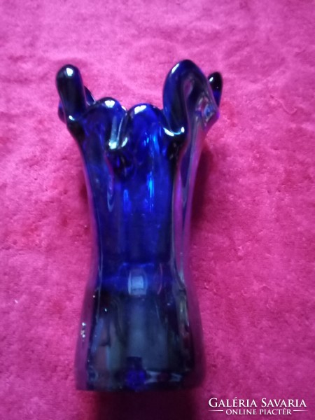 Cseh bohémia Árt Deco kék üveg  váza