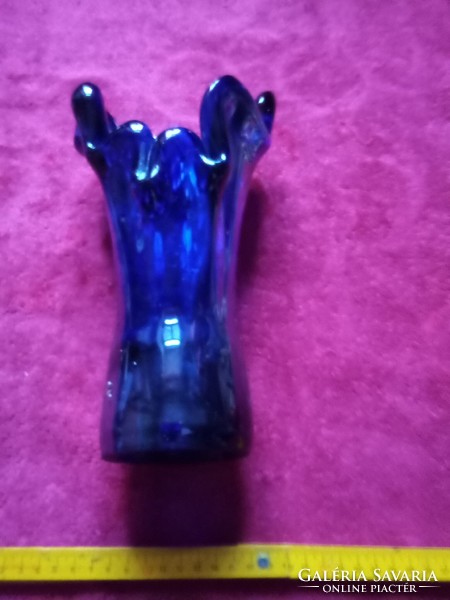 Cseh bohémia Árt Deco kék üveg  váza