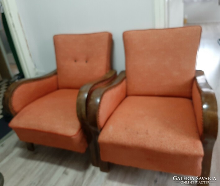Art deco armchair, beautiful bent wood armrests, gall spring