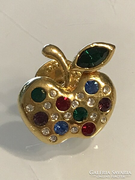 Apple-shaped brooch with colored crystals, 2.5 x 2.2 cm