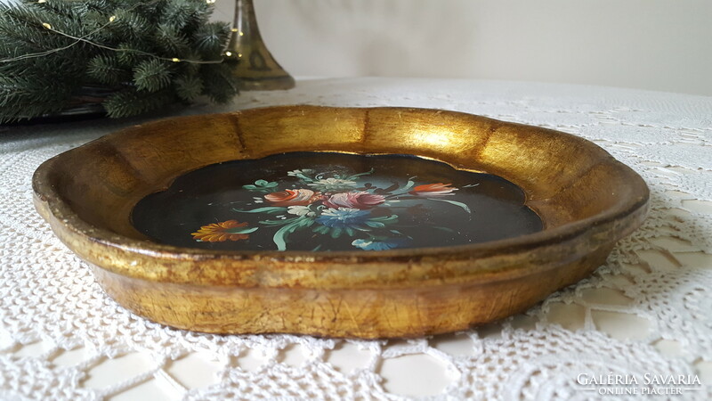 Vintage, Italian Florentine style painted wooden tray, plate
