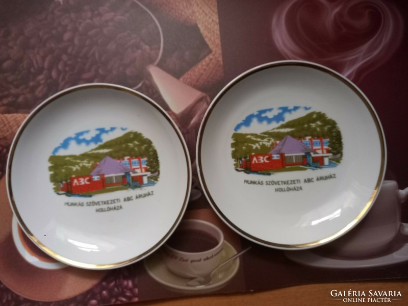 2 commemorative plates: worker's cooperative abc store crow's house