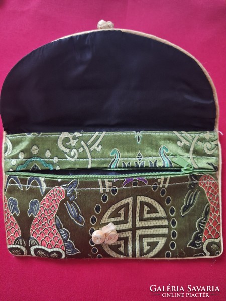 Chinese silk, fish, wallet, toiletry bag, toiletries