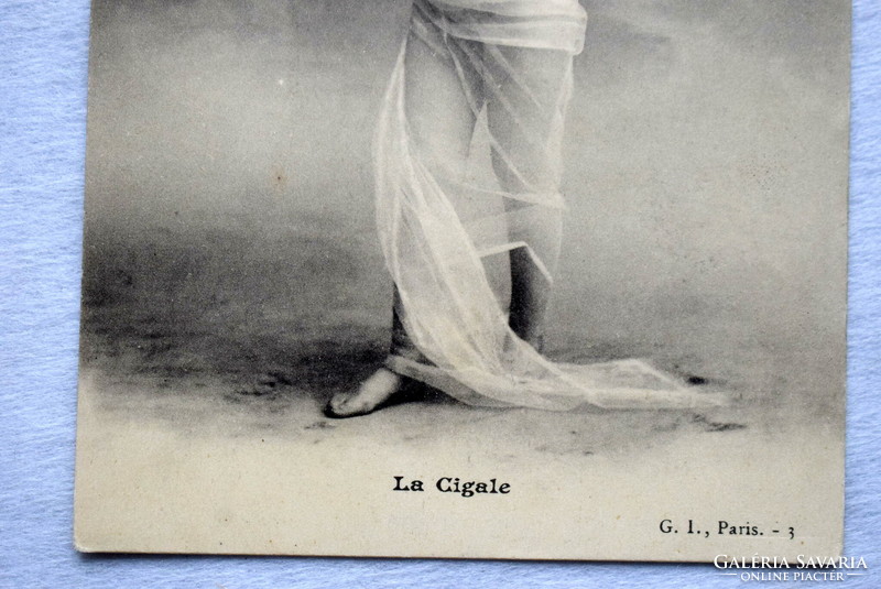 Antique erotic photo postcard - dancing lady in transparent veil