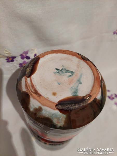 Brown glazed applied art vase
