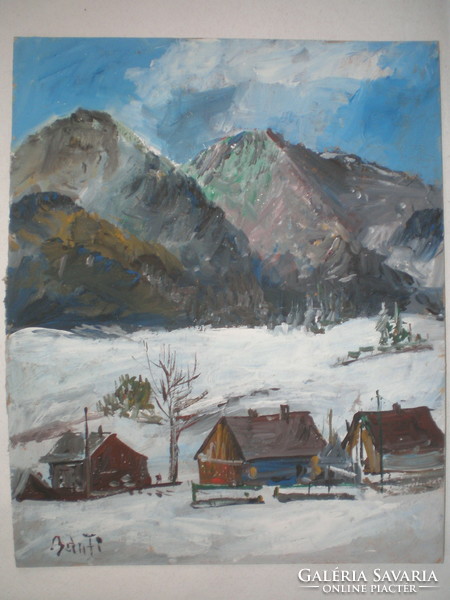 József Bánfi, Tatra landscape, oil, cardboard, a painting with a great atmosphere