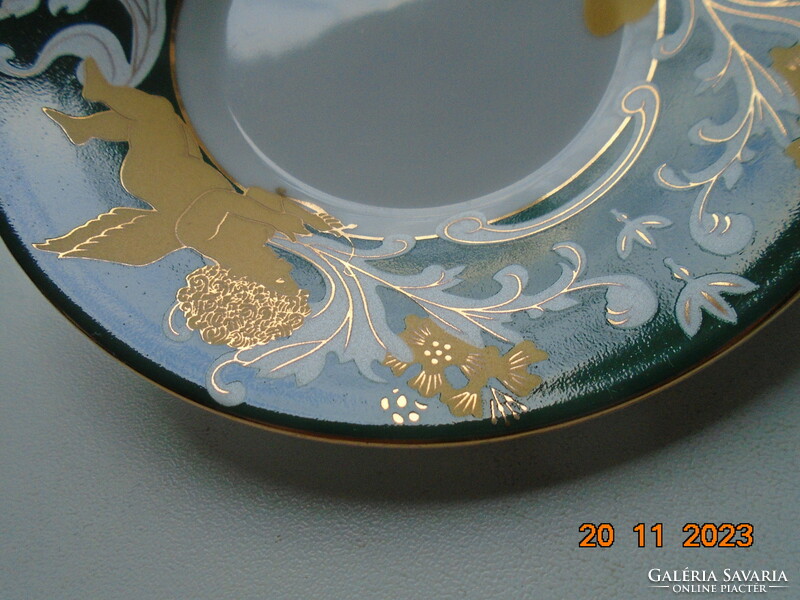 Antik szecessziós aranykontúrozot kézzel festett "szívekre vadászó "puttós virágos dísztálka