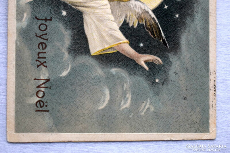 Antique embossed Christmas greeting card - angel with Christmas tree from 1907