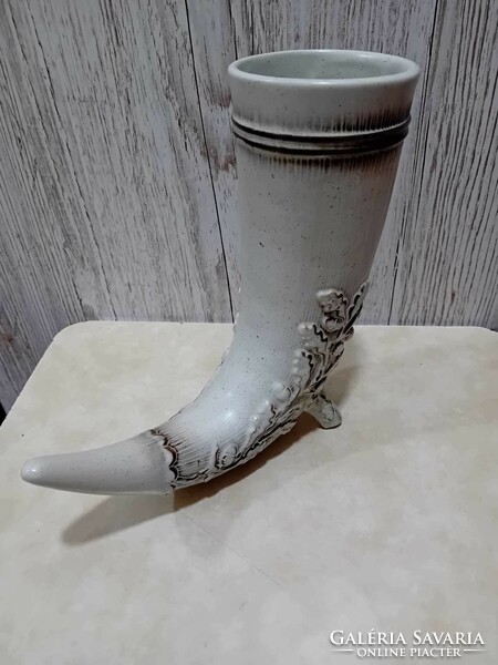 German ceramic hunting drinking horn