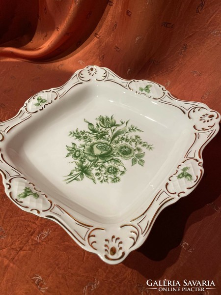 Hollóháza hand-painted porcelain centerpiece, serving tray, bowl