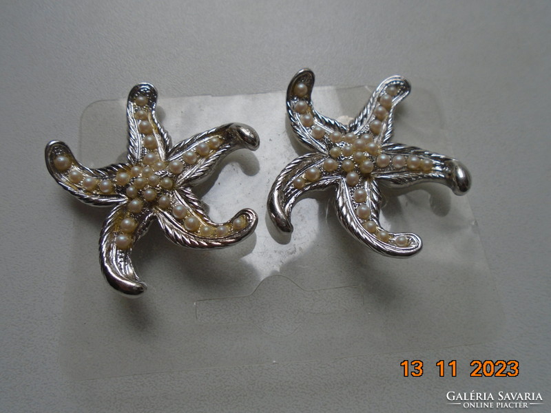 Brand new silver plated starfish clip with small inlaid pearls