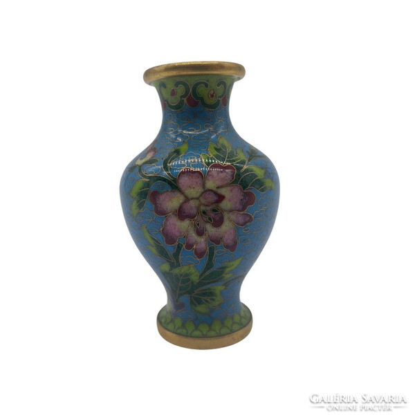Kínai Kisméretű Zománc Váza Kék Cseresznyevirágos 8 cm M00670