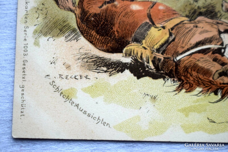 Antique meissner & buch, carl becker graphic greeting card - horse accident