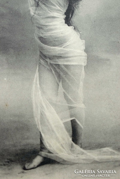 Antique erotic photo postcard - dancing lady in transparent veil