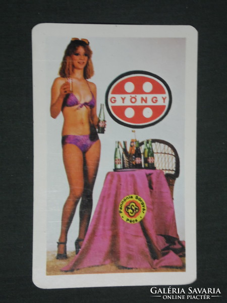 Card calendar, pearl soft drink, Pécs brewery, erotic female model, 1982, (2)