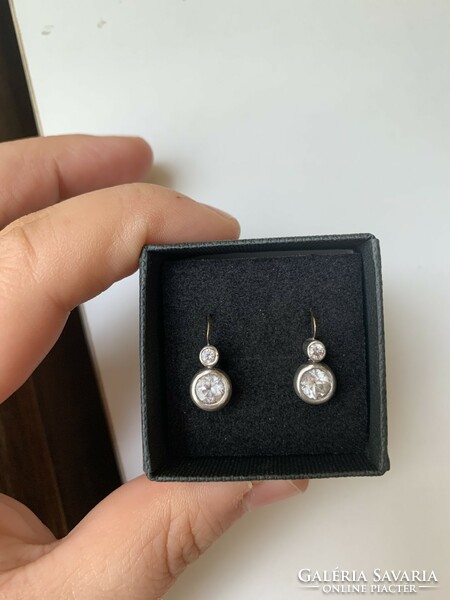 Gold button earrings with white sapphires 14k buton earrings