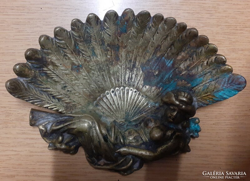 Old patina cast bronze business card holder ashtray