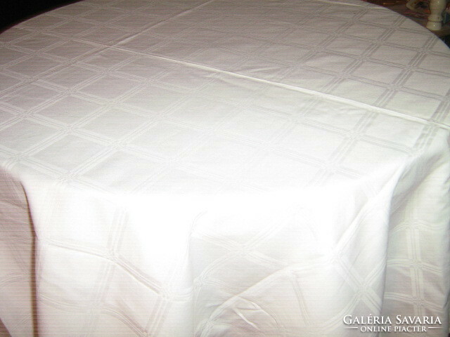 Antique white checkered damask tablecloth