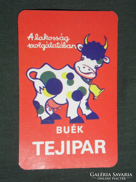 Kártyanaptár, Tejipari vállalatok,grafikai rajzos,tehén, 1982 ,   (2)