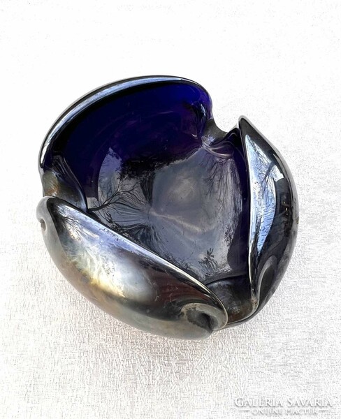 Special royal blue round and abstract Czech glass ashtray
