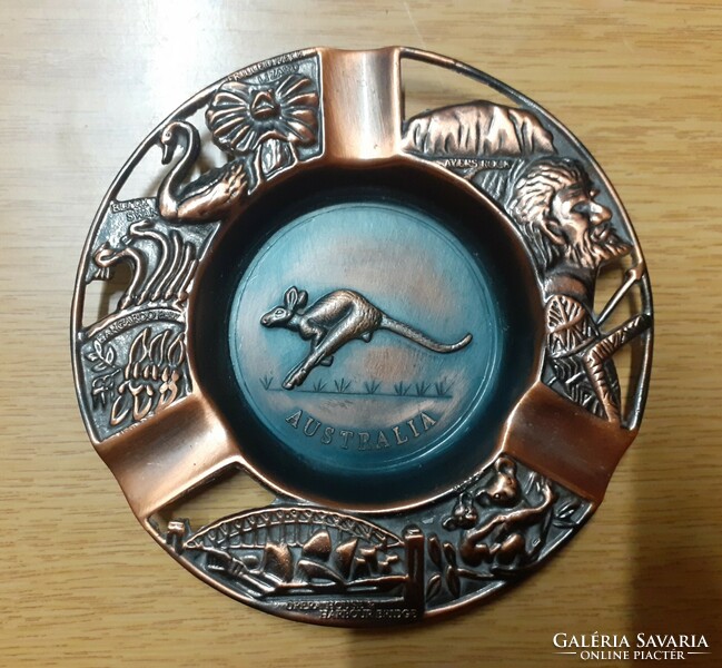 Red copper ashtray with Australian motif