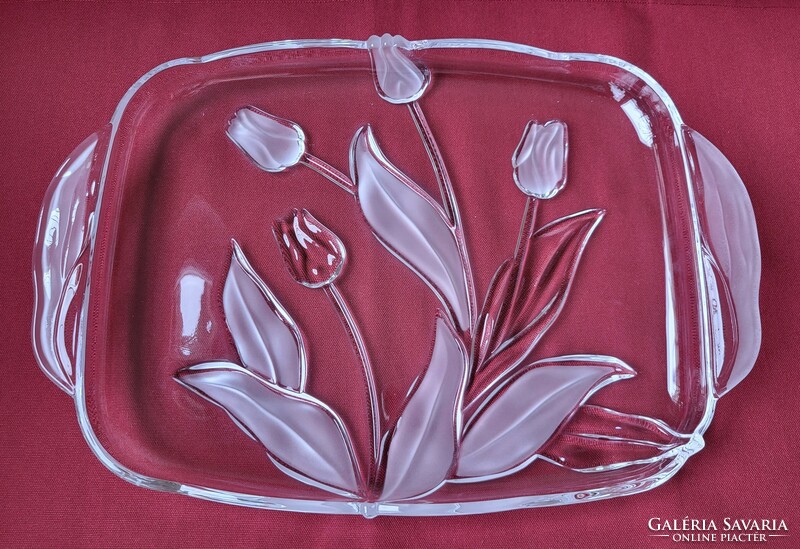 Walther Glas tulipános német üveg kristály tálaló tál kínáló asztalközép tulipán