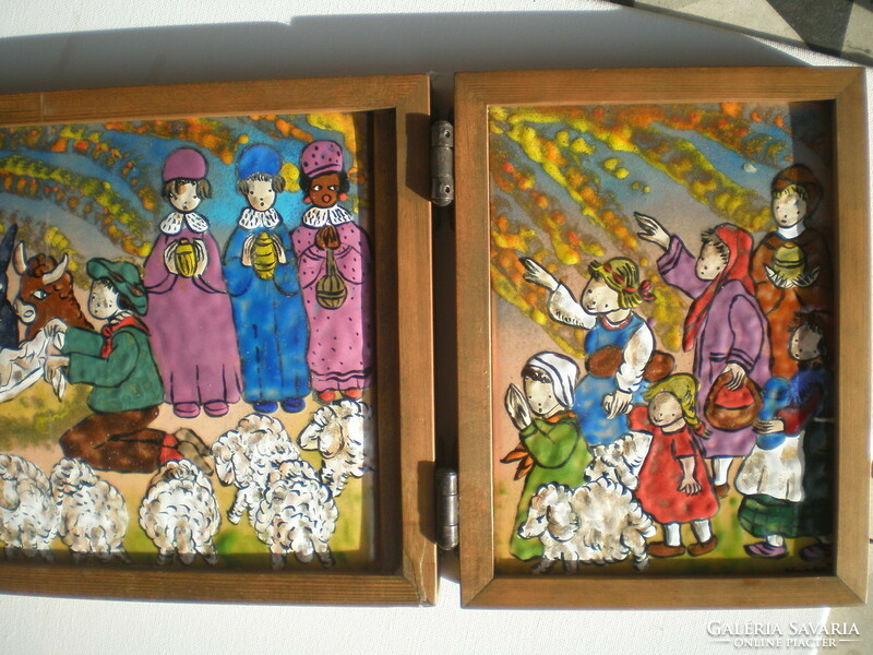 Naske 79' marked. Austrian v. German artist fire enamel. Bethlehem.