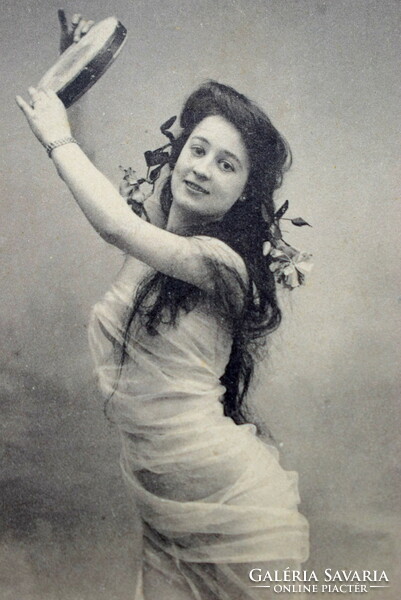 Antik erotikus fotó képeslap - táncoló hölgy áttetsző fátyolban
