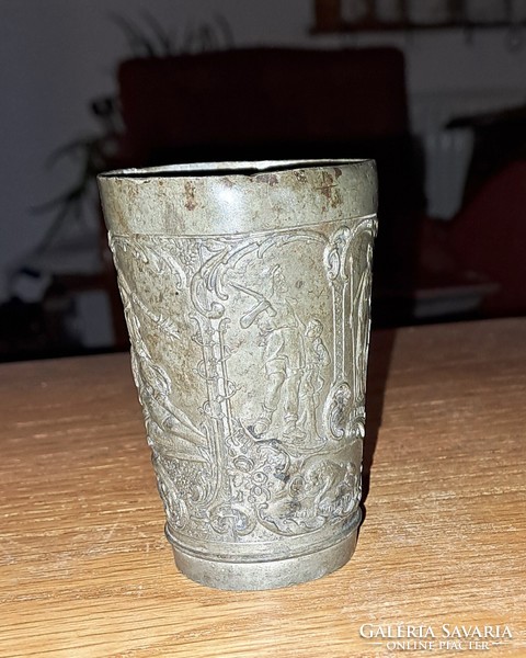 Mury basel marked metal cup with antique scenes