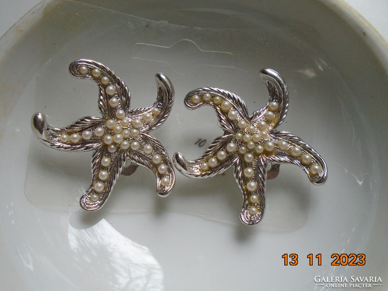 Brand new silver plated starfish clip with small inlaid pearls